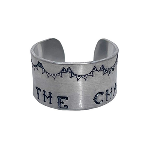 Handmade‎ 9/10 stamped change  silver hypoallergenic adjustable wide cuff ring